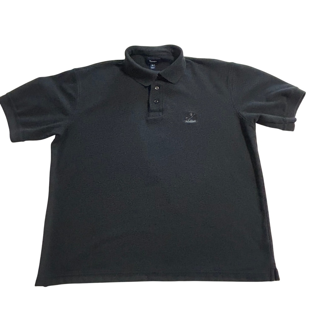 Faconnable Mens Black Cotton Pique Short Sleeve Polo Shirt XL Logo Crest